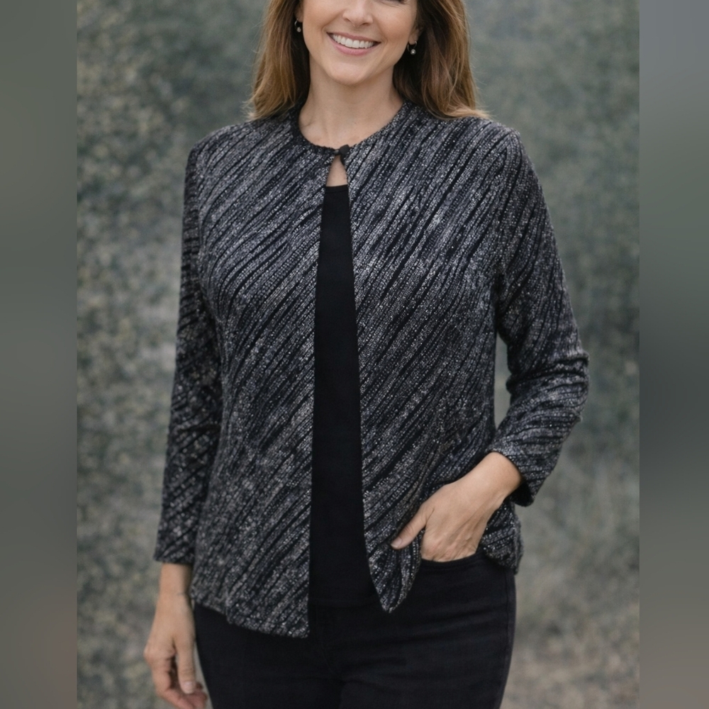 Notations  Black and Silver Jacket With Sewn In Blouse.